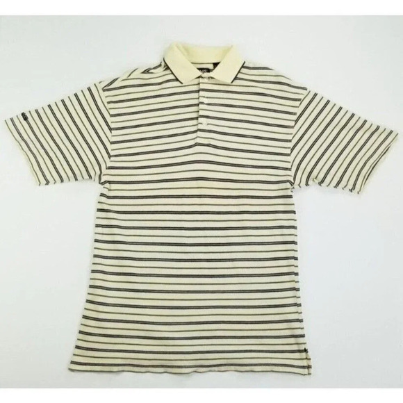 Ping Collection Sz Small Men's Vanilla Black Stripe Embroidered Sleeve Logo Polo - Picture 1 of 8